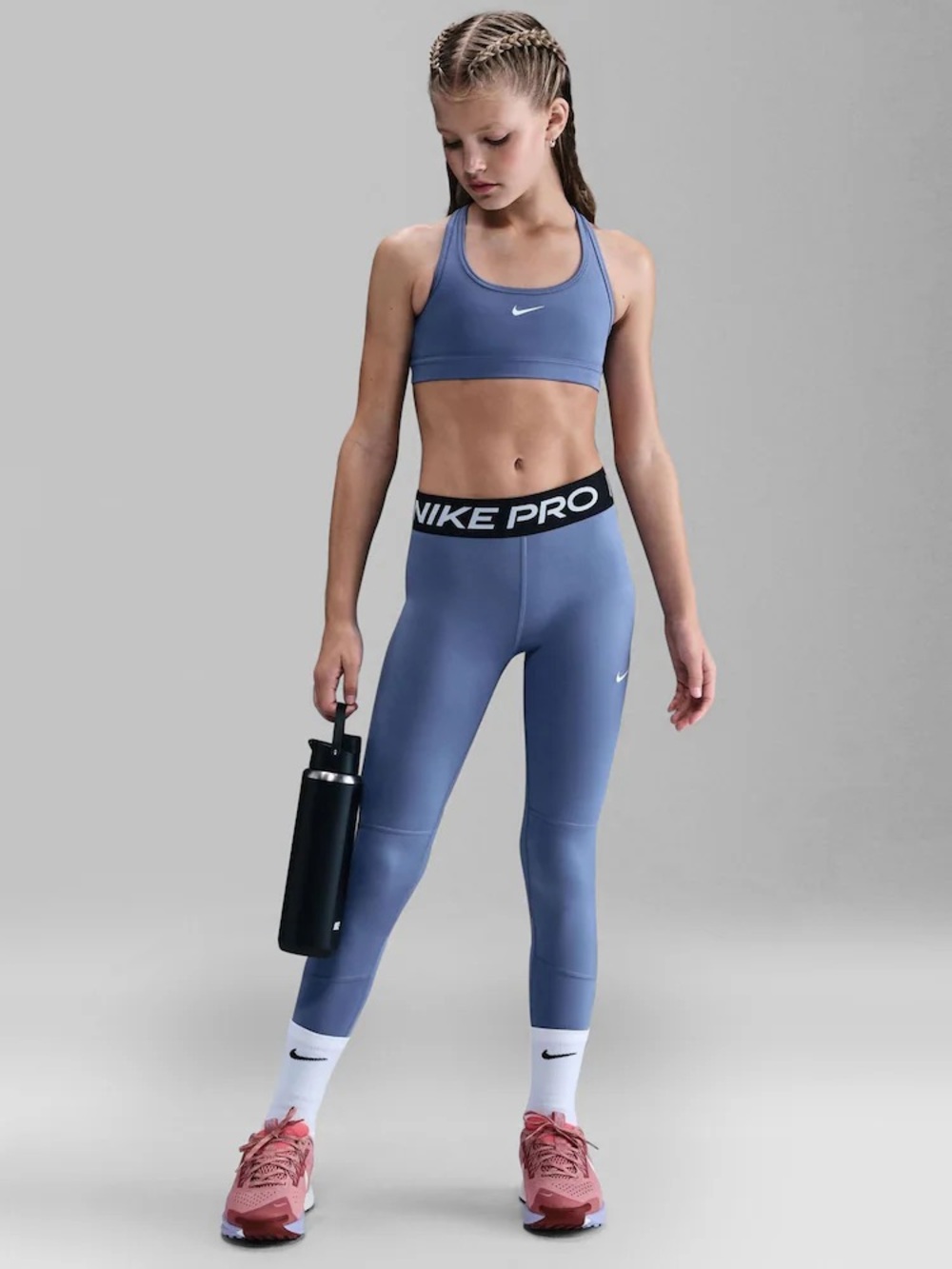 Nike Girls’ Pro Dri-FIT World Indigo Blue Mid-Rise Leggings—L